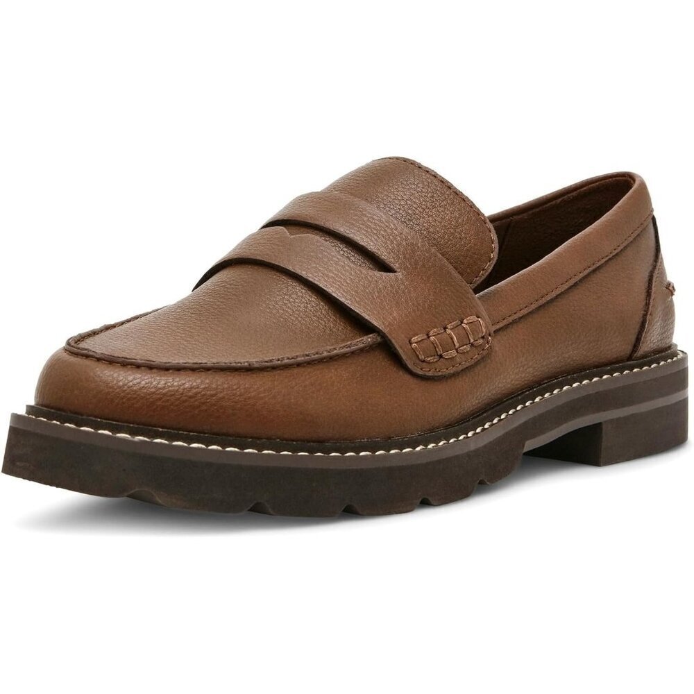 Anne Klein Womens Russet Rubber Low Chunky Heel Rounded Toe Emmylou Loafer Flat